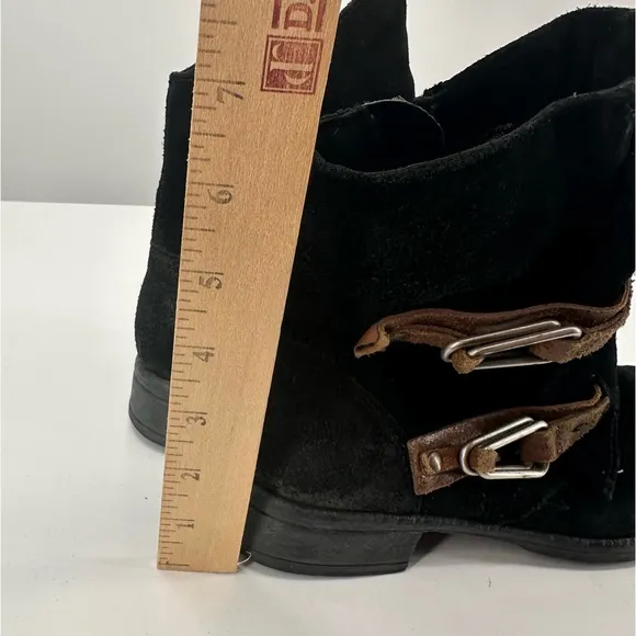 Miz Mooz Moto Boots Suede Buckles Black Brown Womens EU 38