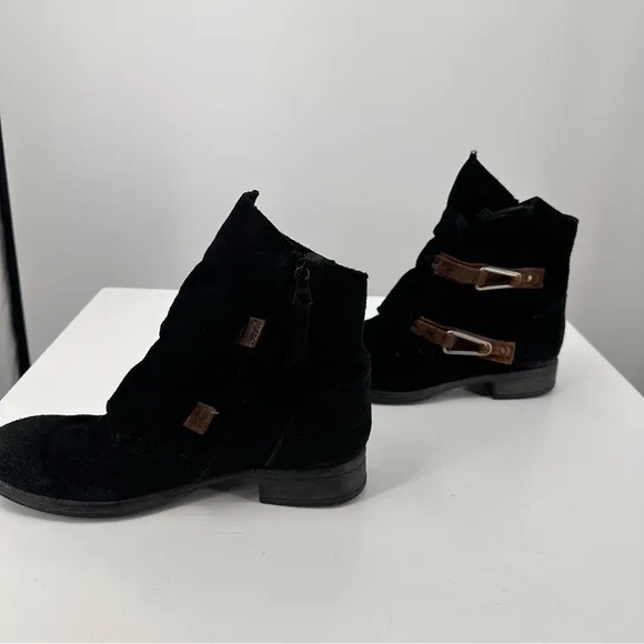 Miz Mooz Moto Boots Suede Buckles Black Brown Womens EU 38