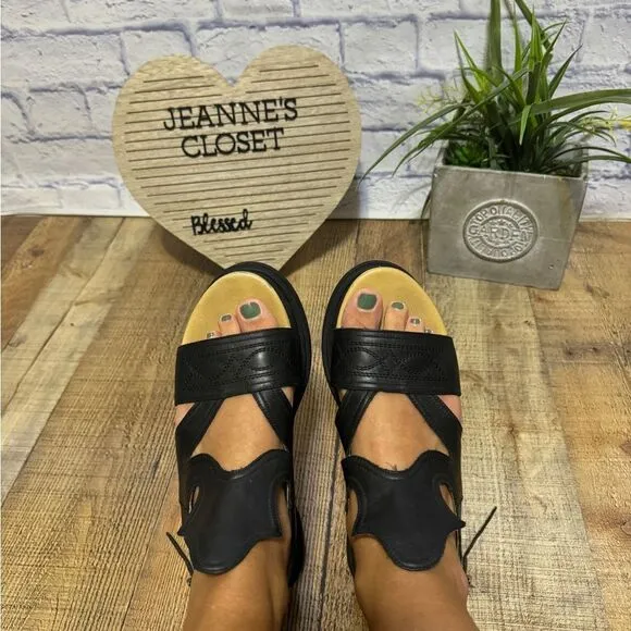 MM6 By Maison Martin Margiela black leather western flatform sandals 11