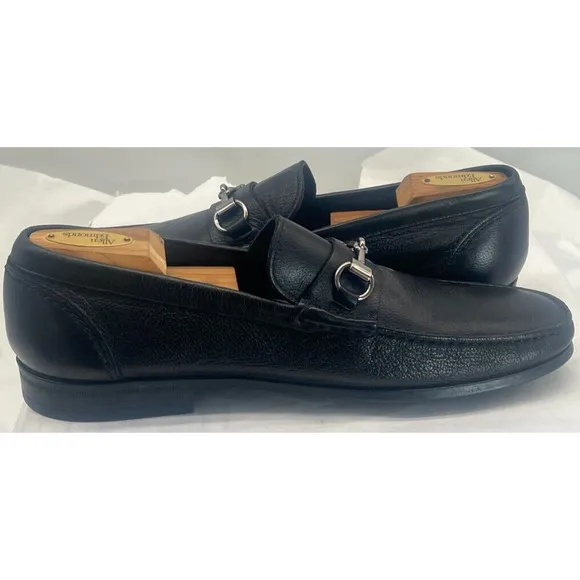 Monte Rosso Shoes Black Leather Slip On Casual Dress Bit Loafers Mens Size 10 M