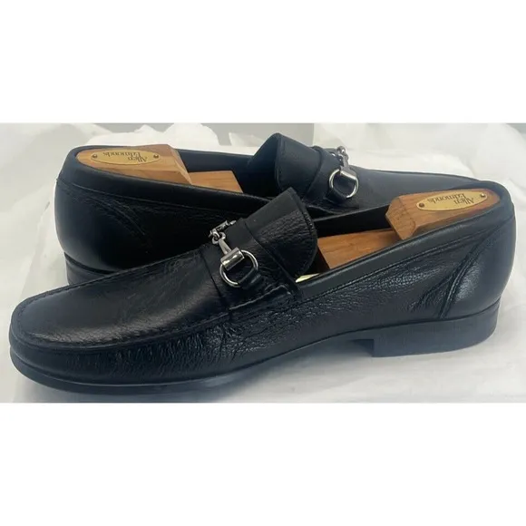 Monte Rosso Shoes Black Leather Slip On Casual Dress Bit Loafers Mens Size 10 M