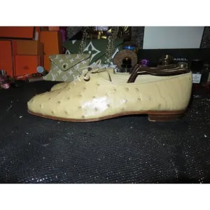 MORESCHI OF ITALY GENUINE OSTRICH SKIN BRASS BOOT TAN OXFORD LOAFERS DRESS SHOES