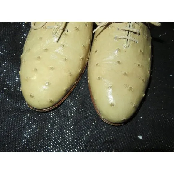 MORESCHI OF ITALY GENUINE OSTRICH SKIN BRASS BOOT TAN OXFORD LOAFERS DRESS SHOES