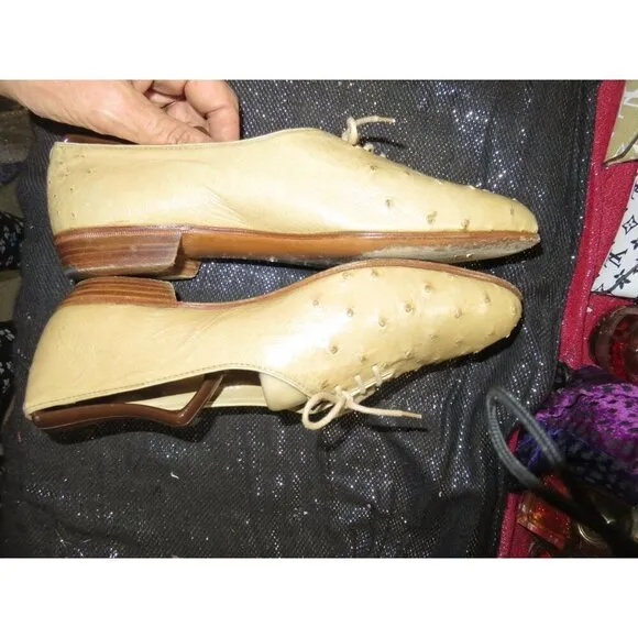 MORESCHI OF ITALY GENUINE OSTRICH SKIN BRASS BOOT TAN OXFORD LOAFERS DRESS SHOES