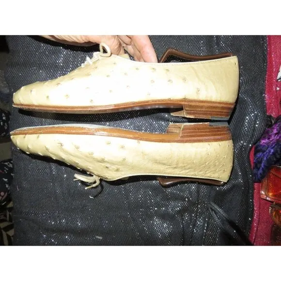 MORESCHI OF ITALY GENUINE OSTRICH SKIN BRASS BOOT TAN OXFORD LOAFERS DRESS SHOES
