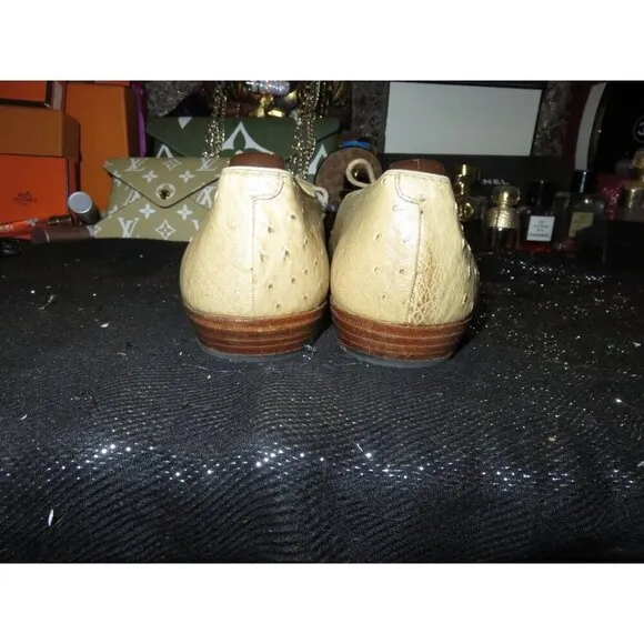 MORESCHI OF ITALY GENUINE OSTRICH SKIN BRASS BOOT TAN OXFORD LOAFERS DRESS SHOES