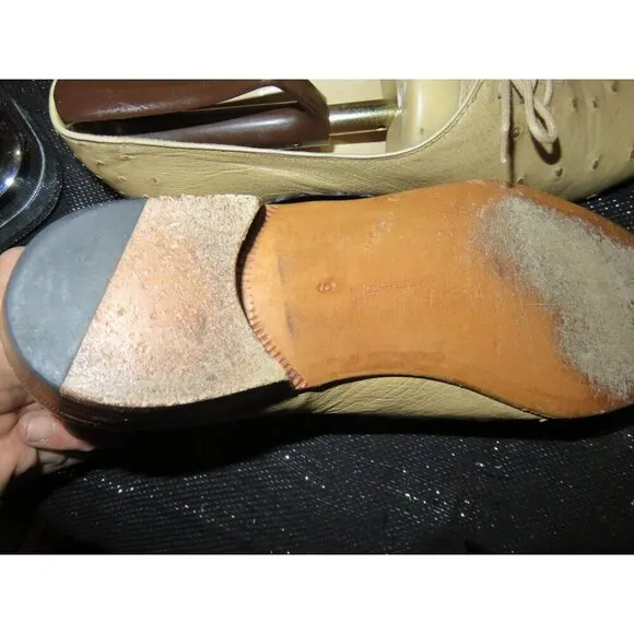 MORESCHI OF ITALY GENUINE OSTRICH SKIN BRASS BOOT TAN OXFORD LOAFERS DRESS SHOES
