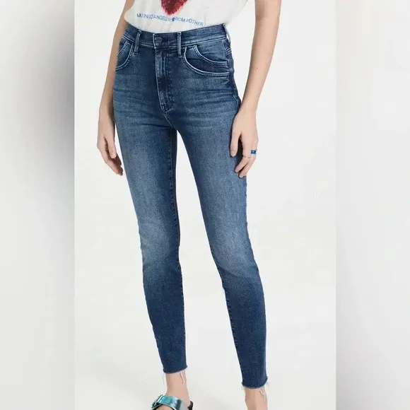 Mother The Stash Swooner Ankle Fray Chick Flick  Blue Jeans Stretch Size 27