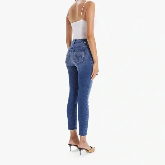Mother The Stash Swooner Ankle Fray Chick Flick  Blue Jeans Stretch Size 27