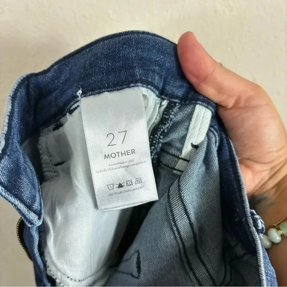 Mother The Stash Swooner Ankle Fray Chick Flick  Blue Jeans Stretch Size 27