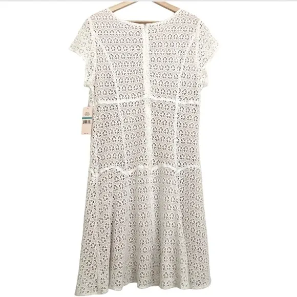 NANETTE LEPORE Ivory Daisy Lace Overlay Cap Sleeve Dress