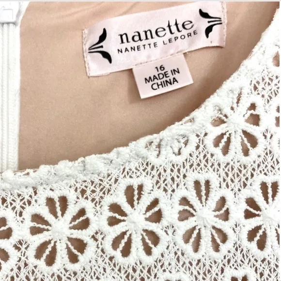 NANETTE LEPORE Ivory Daisy Lace Overlay Cap Sleeve Dress