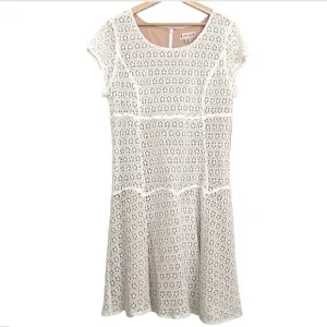 NANETTE LEPORE Ivory Daisy Lace Overlay Cap Sleeve Dress