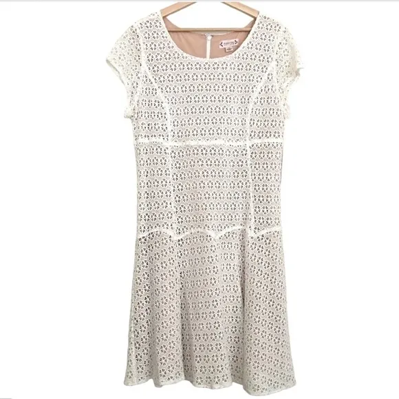 NANETTE LEPORE Ivory Daisy Lace Overlay Cap Sleeve Dress