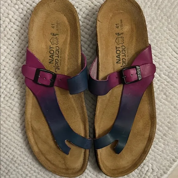 Naot Pink and Blue ombre Sandals Casual leather tried on repeatedly only 41 9.5