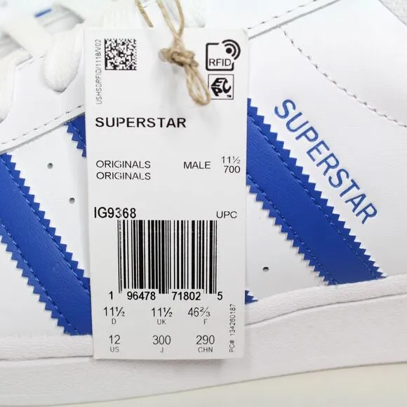 New Adidas Superstar Cloud White / Blue Men's Casual Shoes Size 12 IG9368