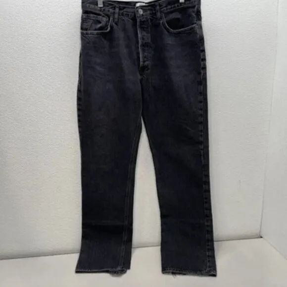 NEW AGOLDE Women's Jeans Lana Mid Rise Straight Size 30 Black