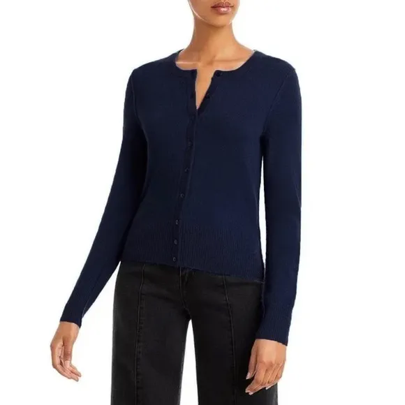 New Aqua 100% Cashmere Crewneck Cardigan Navy Blue XS