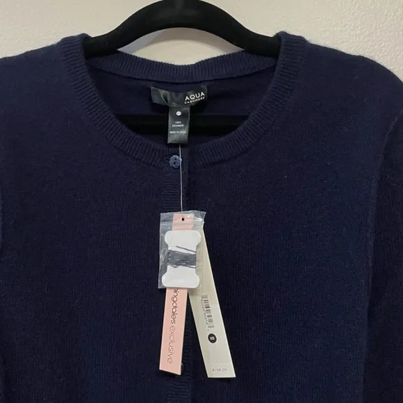 New Aqua 100% Cashmere Crewneck Cardigan Navy Blue XS