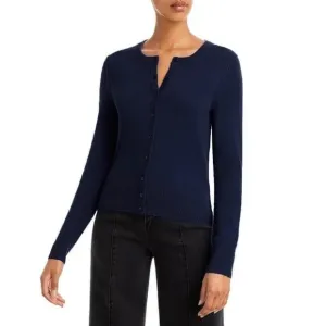 New Aqua 100% Cashmere Crewneck Cardigan Navy Blue XS
