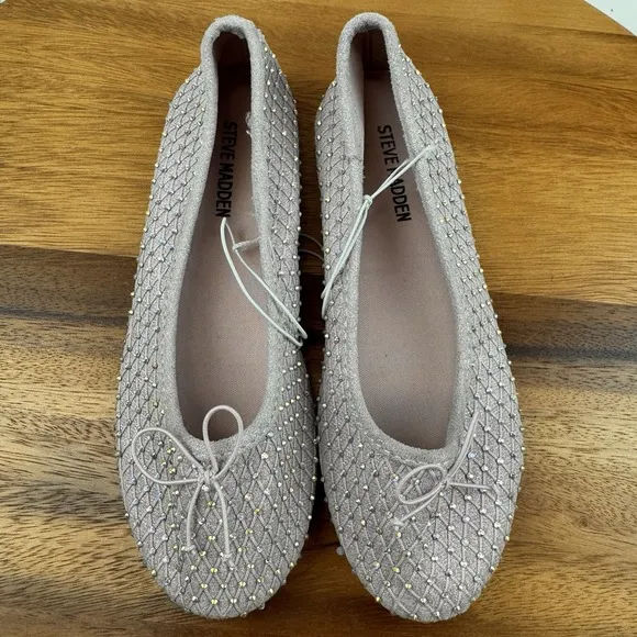 New Big Kids Girls Steve Madden Pink Rhinestone Bow Ballet Flats Shoes Size 2 Y