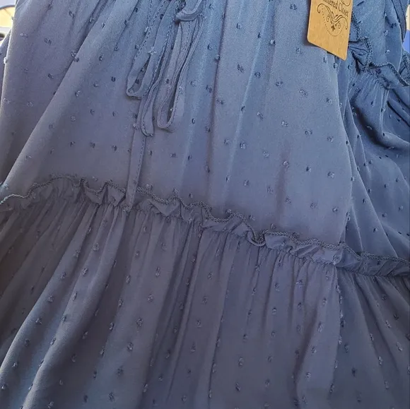 New Boho Swiss Polka Dot Babydoll Cami Mini Dress Sundress Dusty Blue