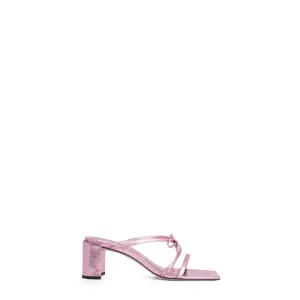NEW BY FAR women's june leather sandals in pink metallic