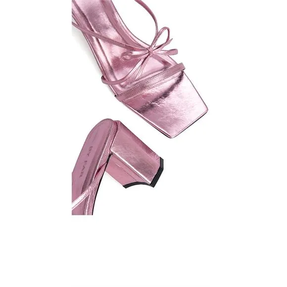 NEW BY FAR women's june leather sandals in pink metallic