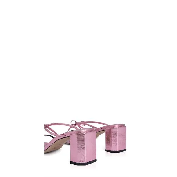 NEW BY FAR women's june leather sandals in pink metallic