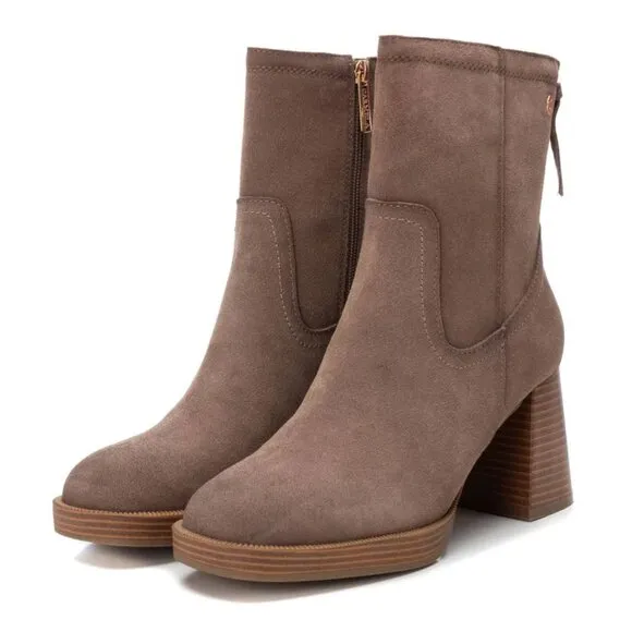 NEW CARMELA Suede High Heel Zipper Booties Taupe FOR WOMEN 121mn