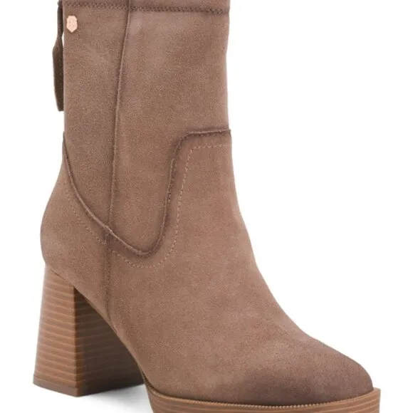 NEW CARMELA Suede High Heel Zipper Booties Taupe FOR WOMEN 121mn