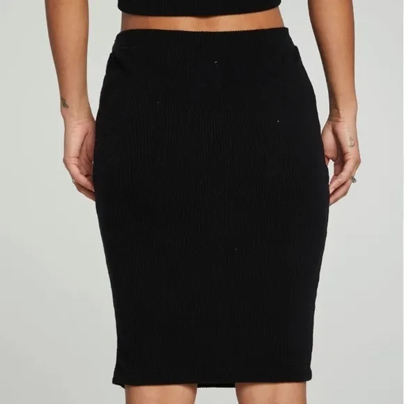 NEW Chaser Love Ribbed Button Down Pencil Skirt Black Size S Recycled Poly Blend