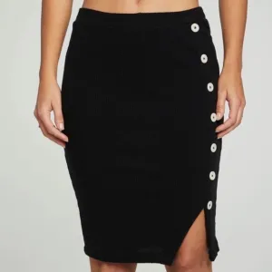NEW Chaser Love Ribbed Button Down Pencil Skirt Black Size S Recycled Poly Blend