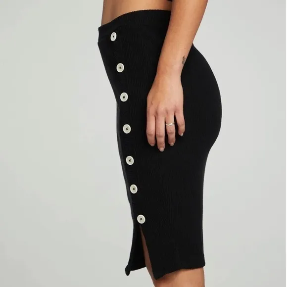 NEW Chaser Love Ribbed Button Down Pencil Skirt Black Size S Recycled Poly Blend