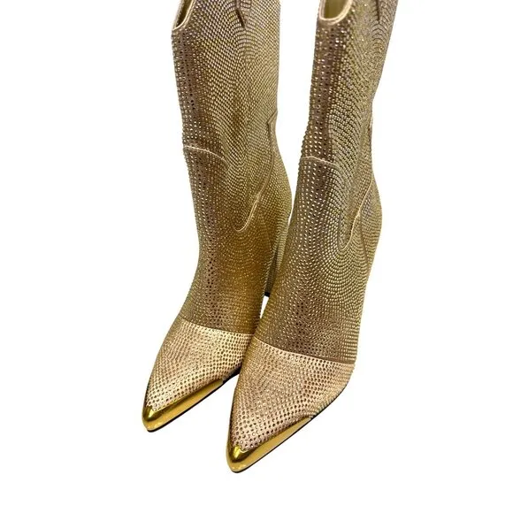 NEW Daniel x Diamond Johnny Guitar Gold Women's Boots Cowgirl Western 6.5 Bling