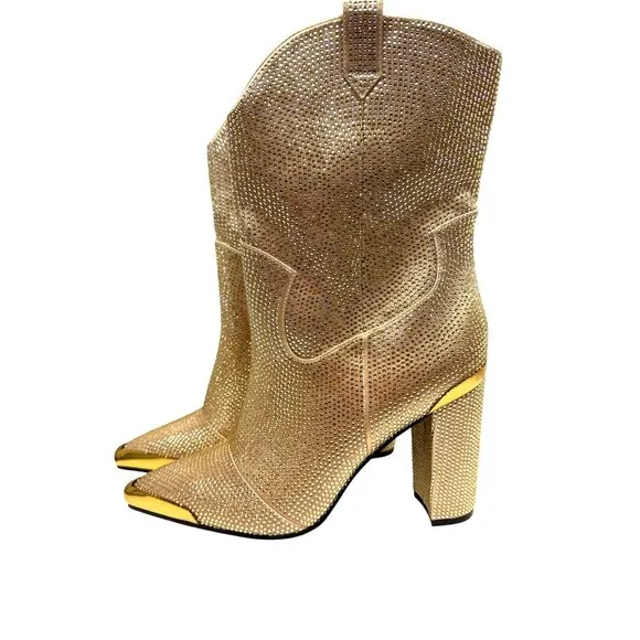 NEW Daniel x Diamond Johnny Guitar Gold Women's Boots Cowgirl Western 6.5 Bling