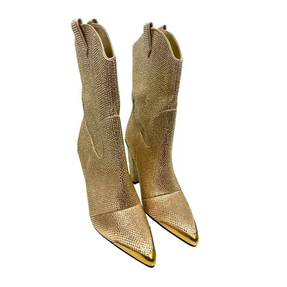 NEW Daniel x Diamond Johnny Guitar Gold Women's Boots Cowgirl Western 6.5 Bling
