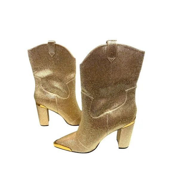 NEW Daniel x Diamond Johnny Guitar Gold Women's Boots Cowgirl Western 6.5 Bling