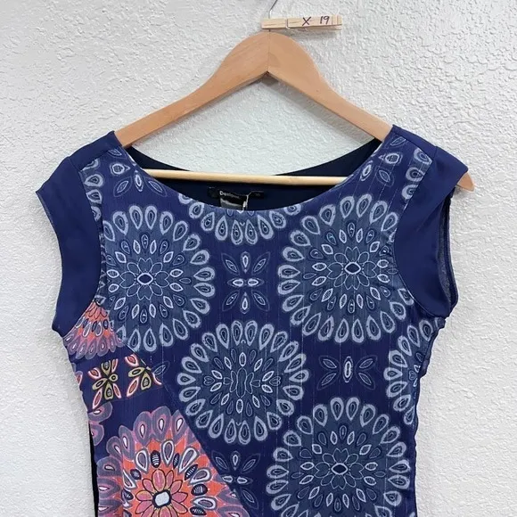 NEW Desigual Vest Kiroga Mini Dress Floral Print in Navy Blue Size small