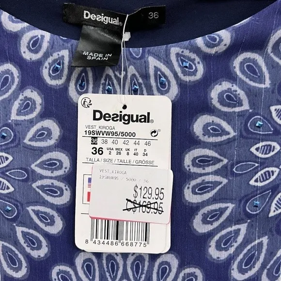 NEW Desigual Vest Kiroga Mini Dress Floral Print in Navy Blue Size small