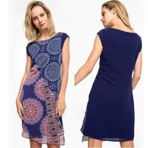 NEW Desigual Vest Kiroga Mini Dress Floral Print in Navy Blue Size small