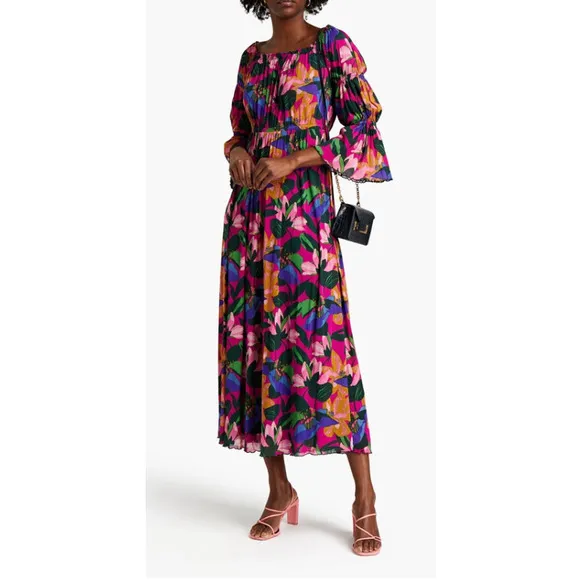 NEW! Diane von Furstenberg L Off Shoulder Floral Maxi Dress Long Sleeve Pink