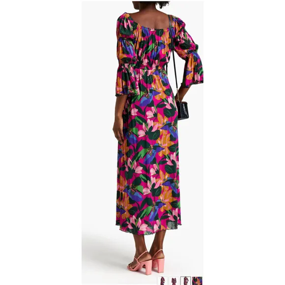 NEW! Diane von Furstenberg L Off Shoulder Floral Maxi Dress Long Sleeve Pink