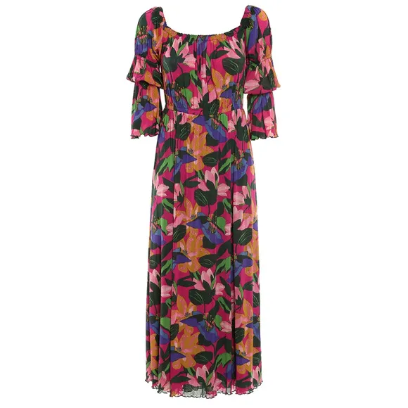 NEW! Diane von Furstenberg L Off Shoulder Floral Maxi Dress Long Sleeve Pink