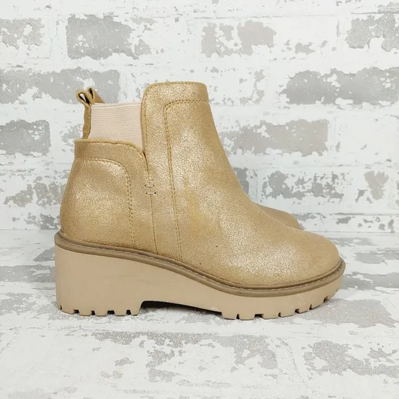 NEW Dolce Vita Rielle Girls Sparkly Tan Faux Leather Pull On Ankle Boots E495