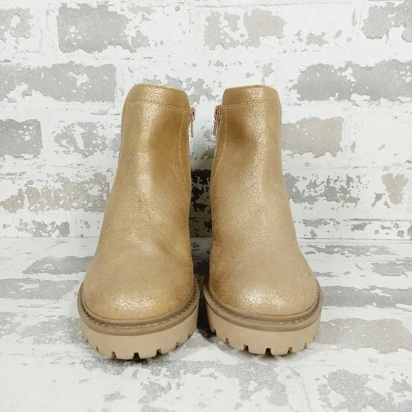 NEW Dolce Vita Rielle Girls Sparkly Tan Faux Leather Pull On Ankle Boots E495