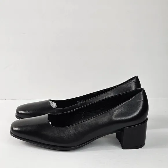 New! ECCO SHAPE 35 SQUARED Toe Leather Block Heel Pump Shoes