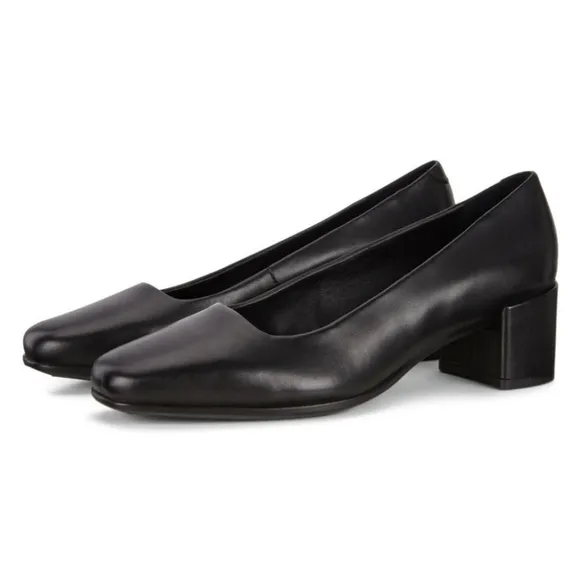 New! ECCO SHAPE 35 SQUARED Toe Leather Block Heel Pump Shoes