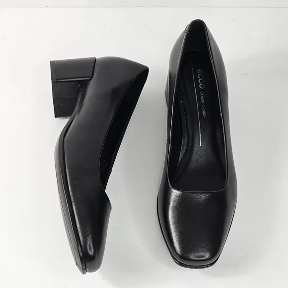 New! ECCO SHAPE 35 SQUARED Toe Leather Block Heel Pump Shoes