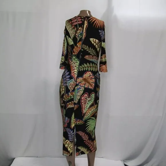 NEW FARM RIO Midi Dress Black/Multi Size XS Cool Foliage Jersey Half Sleeve